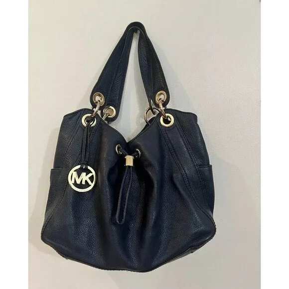 Michael Kors Large Travel Shoulder Tote Leather Bag, Navy Blue - Picture 2 of 6